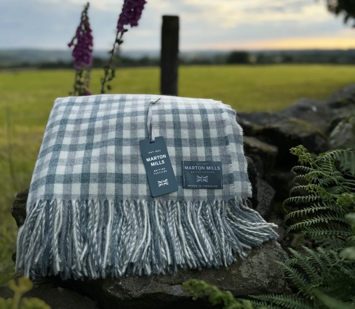 Cracoe Silver & Lagoon Throw fabric woven by Marton Mills